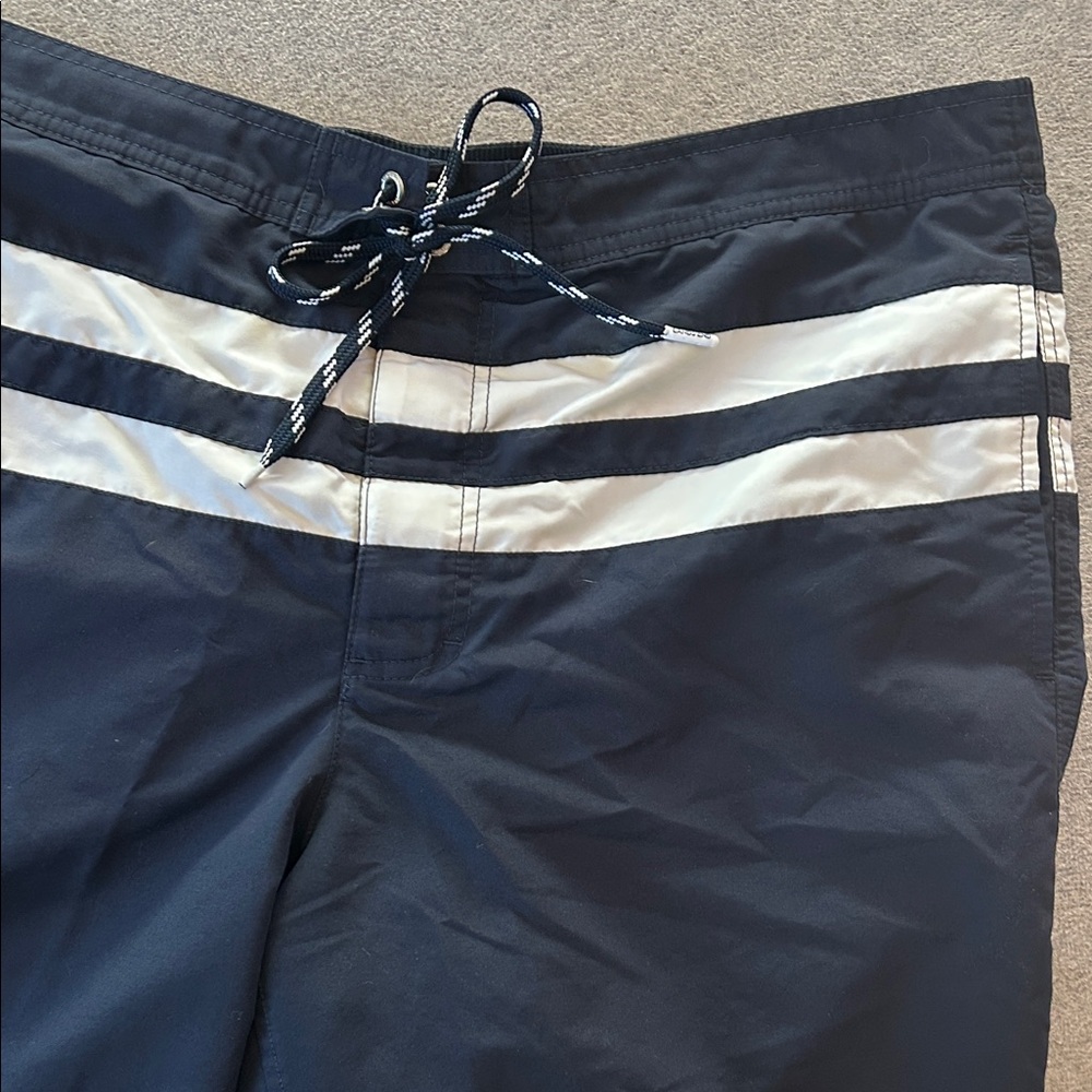 Lands' End Navy and White Stripe Board Shorts Men’s Size XL 40/42